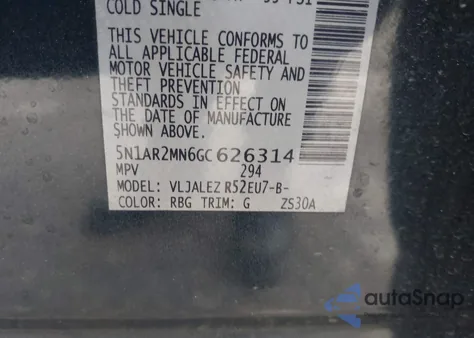 2016 Nissan Pathfinder Sv z USA, uszkodzony, nr VIN 5N1AR2MN6GC626314